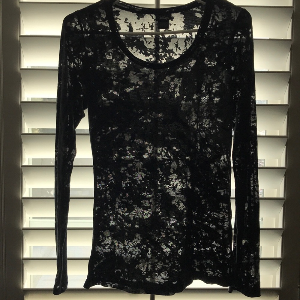 Vanity Long Sleeve Black Shirt with Gray Flowers